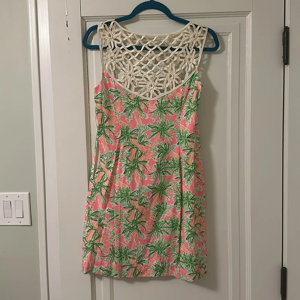 Lilly Pulitzer Lacina Dress Nibbles Carrot Print Lattice Neckline - Picture 9 of 13